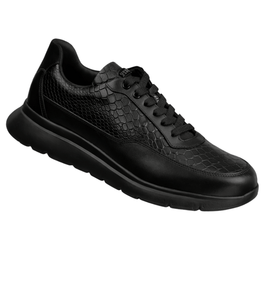 FERRUCCIO PYTHON- Black Leather Sneakers
