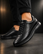FERRUCCIO PYTHON- Black Leather Sneakers